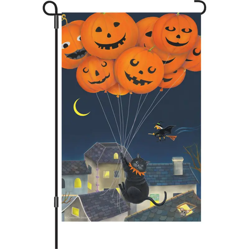 12-Inch Black Cat With Balloons Halloween Flag 1