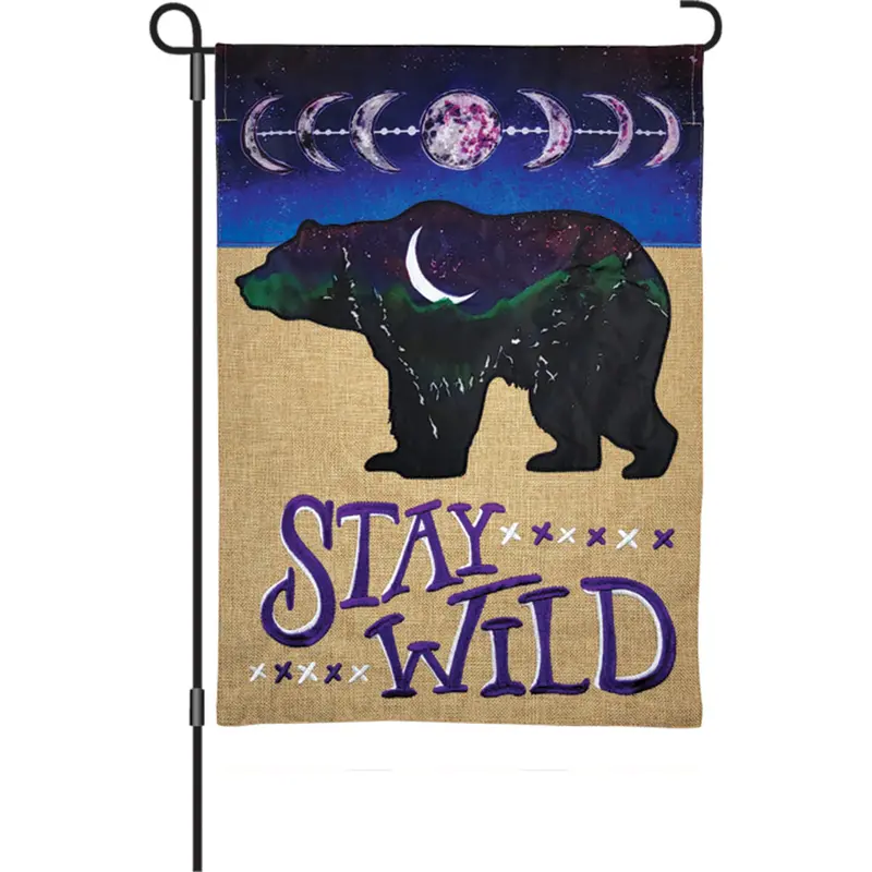 12-Inch Burlap Flag Featuring 'Stay Wild' Design 1
