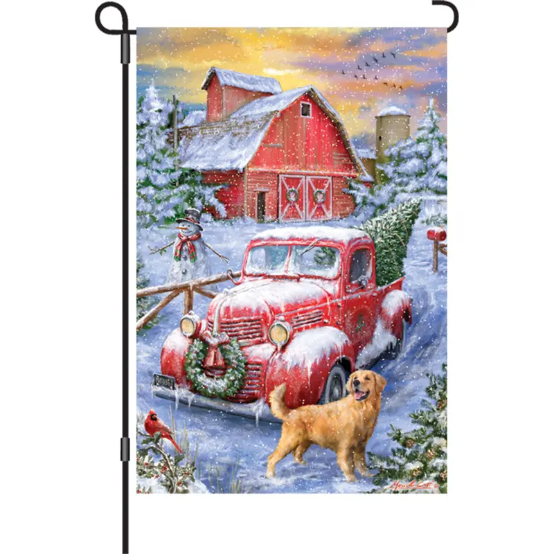 12-Inch Red Truck Winter Holiday Flag 1