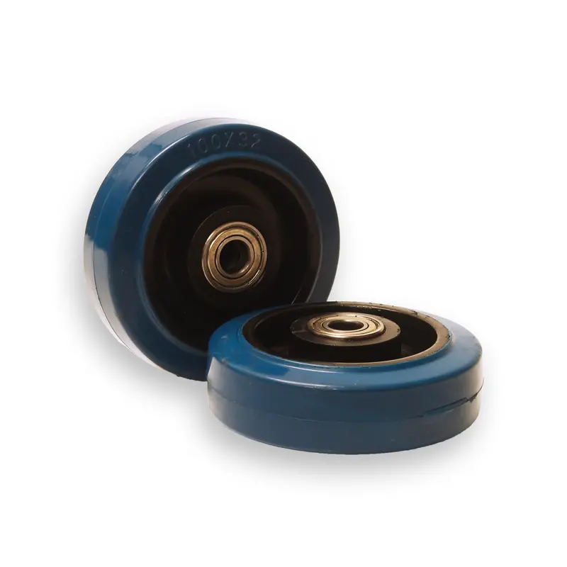 2-Pack Heavy-Duty 100Mm Blue Rubber Castor Wheels – 32Mm Wide, 12Mm Axle Bore 1