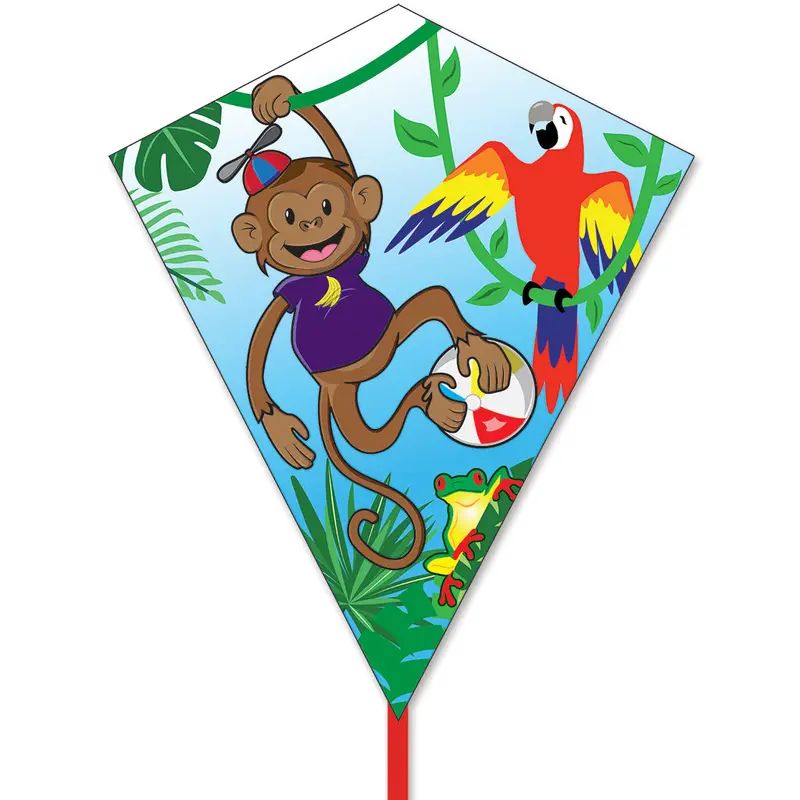 25-Inch Diamond Kite Featuring Monkey, Parrot, And Tree Frog Designs 1