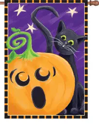 28-Inch Halloween Surprise Cat & Pumpkin House Flag 1