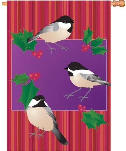 28-Inch Holiday Chickadees Garden Flag 1