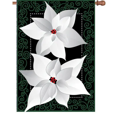 28-Inch Silver Poinsettia Flag For Elegant Holiday Decoration 1