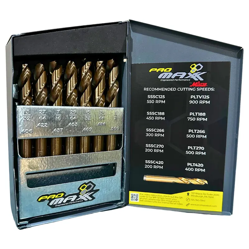 29-Piece Gold-Coated Drill Bit Set — 135° Split Point, Fractional Sizes 1/16" To 1/2" 1