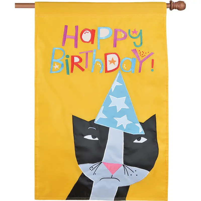 Birthday Kitty Applique Celebration Flag 1