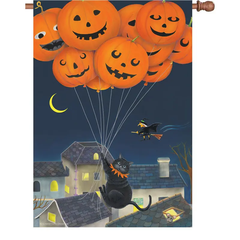 Black Cat With Balloons 28-Inch Festive Halloween Flag 1
