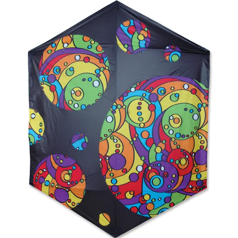 Black Rainbow Orbit Bubbles Rokkaku Kite 1
