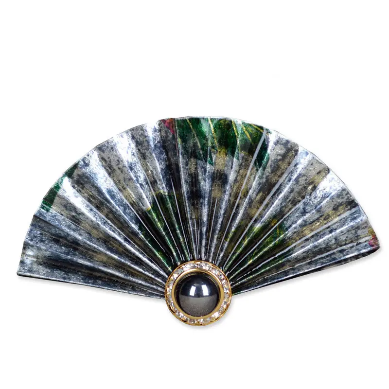 Black, Silver, And Green Artisan Fan Brooch 1