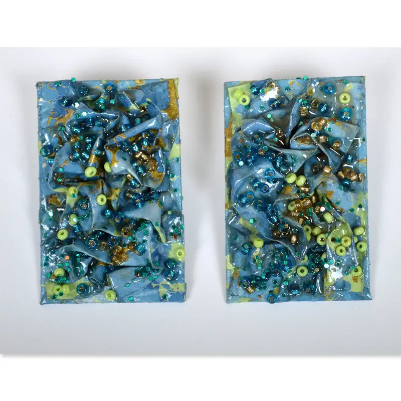 Blue Confetti-Design Rectangular Earrings 1