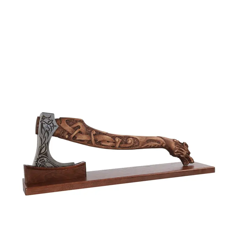 Brown Wooden Axe Display Stand – 22-Inch Natural Wood Mount 1