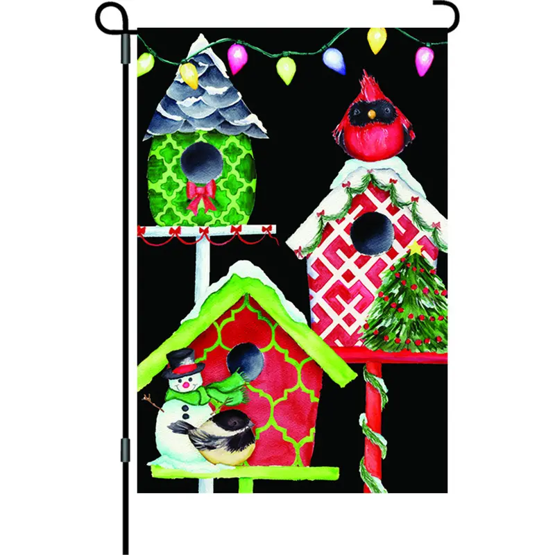 Christmas Birdhouses 12-Inch Holiday-Themed Decorative Flag 1