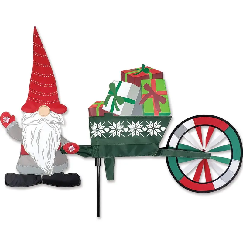 Christmas Gnome With Wheelbarrow Animated Yard Spinner 1