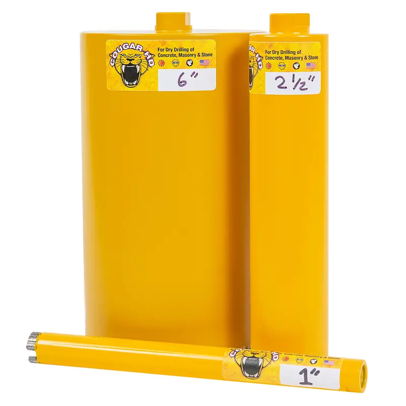 Cougar® Hdx Heavy-Duty Dry Diamond Core Bits – Optimized For Reinforced Concrete, Masonry & Natural Stone, 1"–6", 9" Length 1