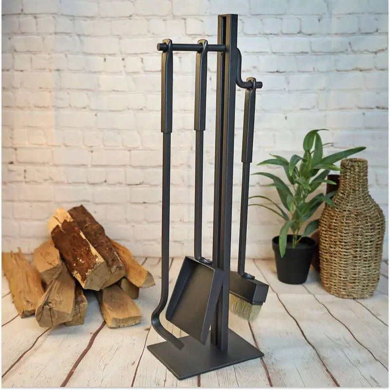 Elegant Fireplace Accessory Set – Tongs, Poker, Brush & Stand 1