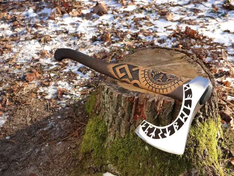 Forged Othala Axe With Protective Leather Sheath 1