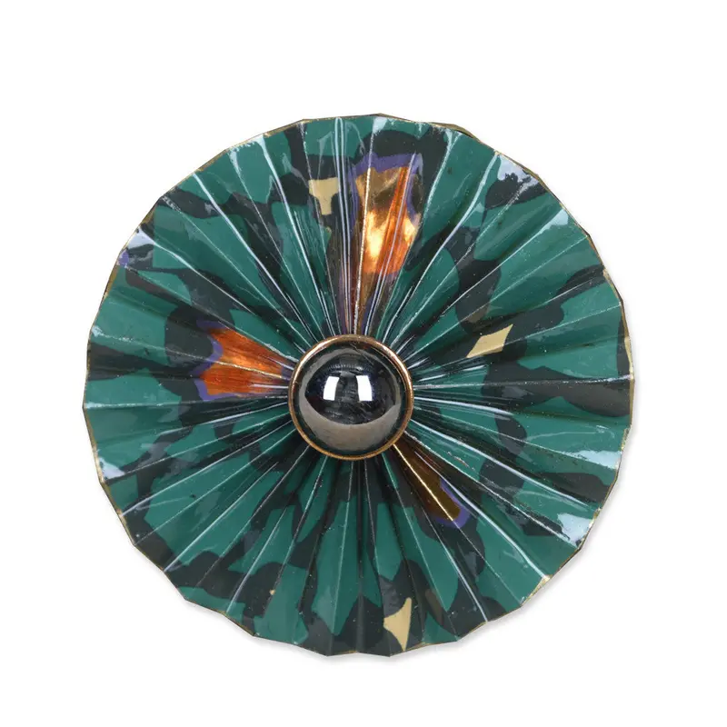 Green, Black, And Copper Circular Fan Brooch 1