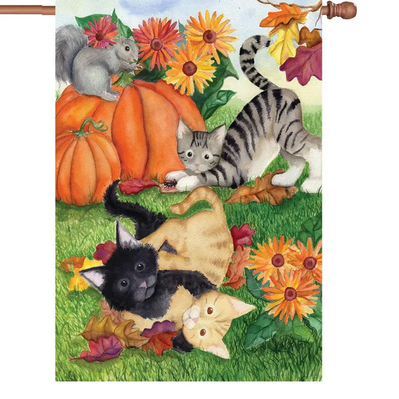 Harvest Kittens 28-Inch Autumn Garden Flag 1