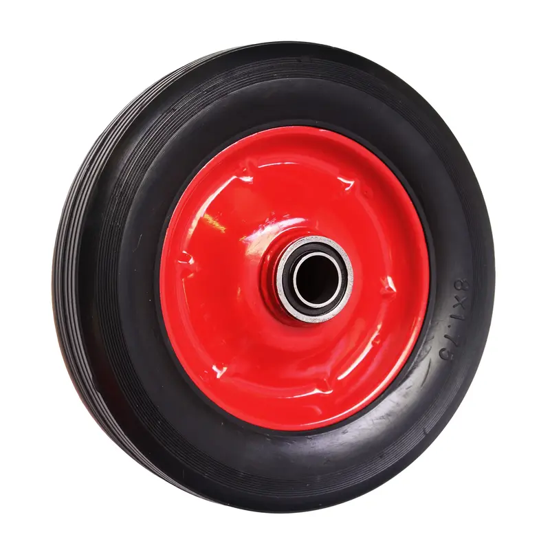 Heavy-Duty 8" Red Steel Wheel With Solid Rubber Tyre – 200Mm X 45Mm, 16Mm Bore, For Industrial Trolleys 1