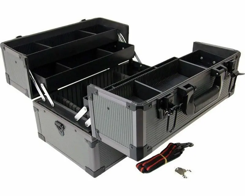 Lockable Cantilever Hobby Toolbox With Carry Strap – 3-Tier Adjustable Tray Organizer 1