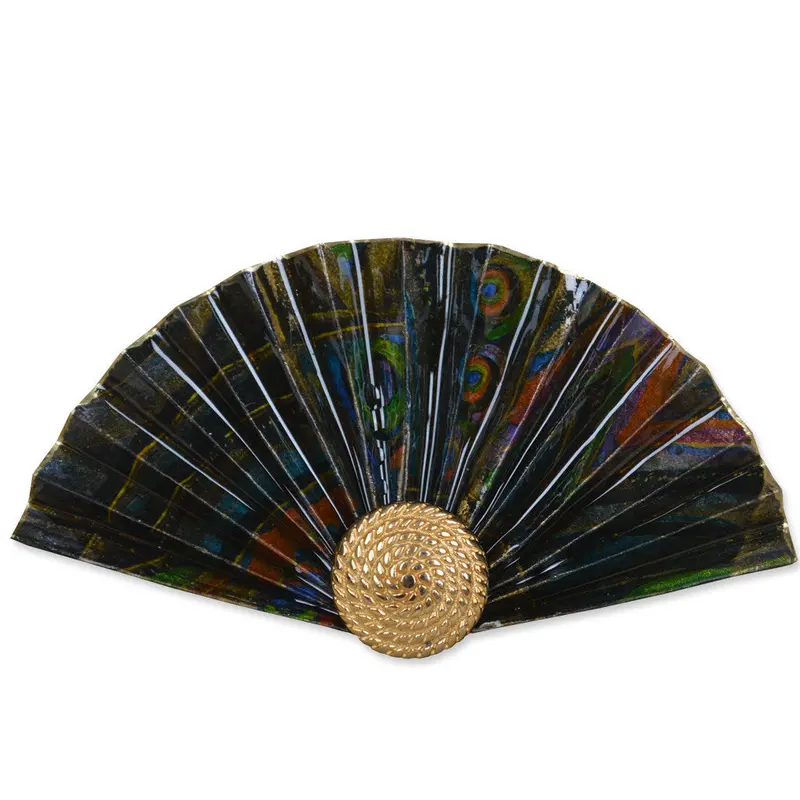 Mauve, Black, And Green Abstract Fan Brooch 1