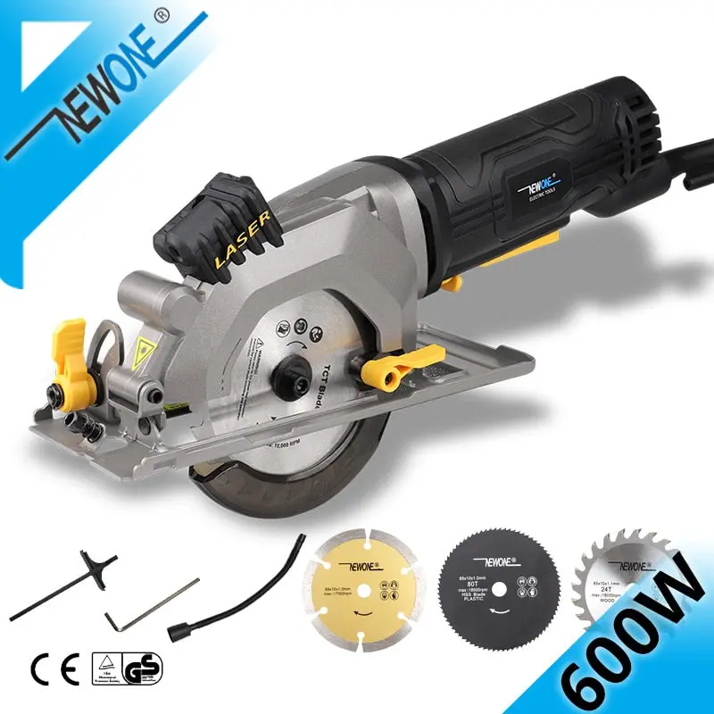 Newone Laser-Guided Mini Circular Saw – 230V Corded Diy Power Tool With 15 Included Blades For Wood And Pvc Cutting 1