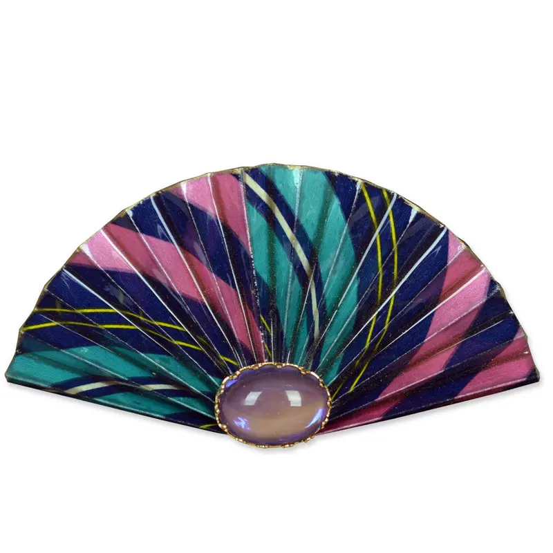 Pink, Turquoise, And Blue Layered Fan Brooch 1