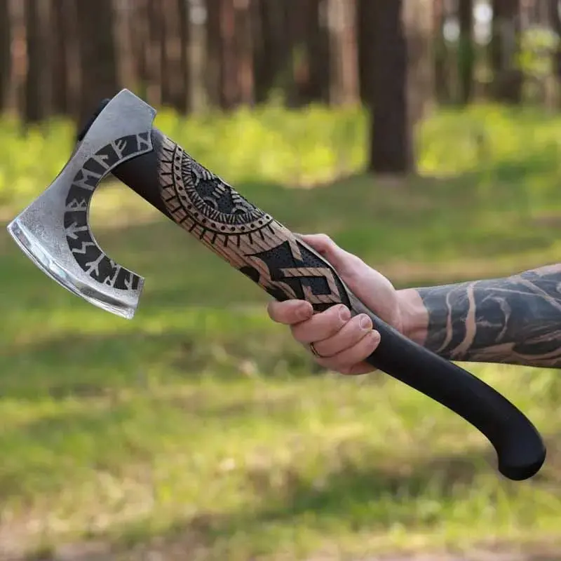 Premium Forged Othala Axe With Genuine Leather Cover 1