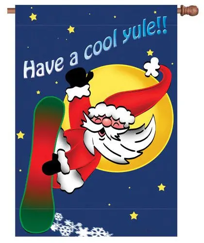 Snowboarding Santa Winter Flag – 28-Inch Playful Holiday Yard Banner 1