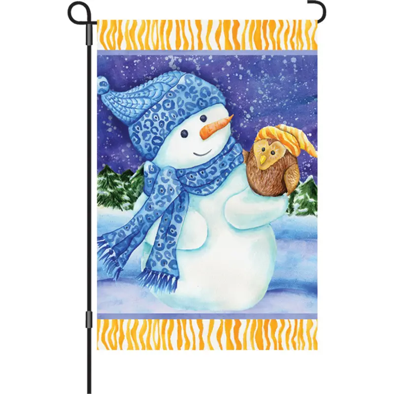 Snowman And Owl 12-Inch Winter Wonderland Garden Flag 1