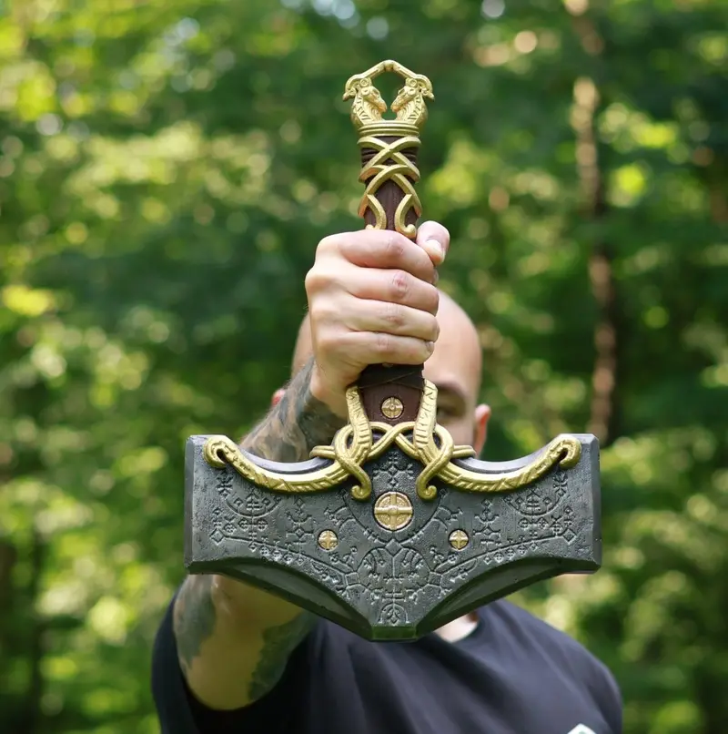 Steel Mjolnir Hammer (26.45 Lb) With Luminescent Runic Inscriptions 1