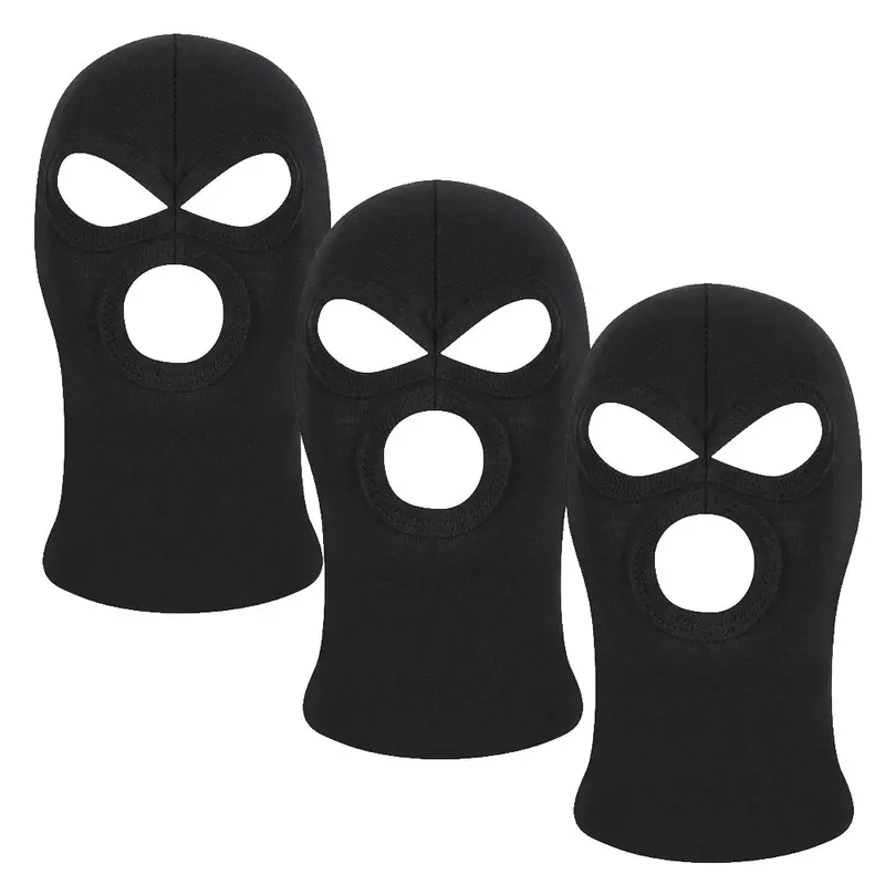 Three-Pack Black Cotton Balaclavas – Sas-Style, Three-Hole Design, Washable, One-Size-Fits-All 1