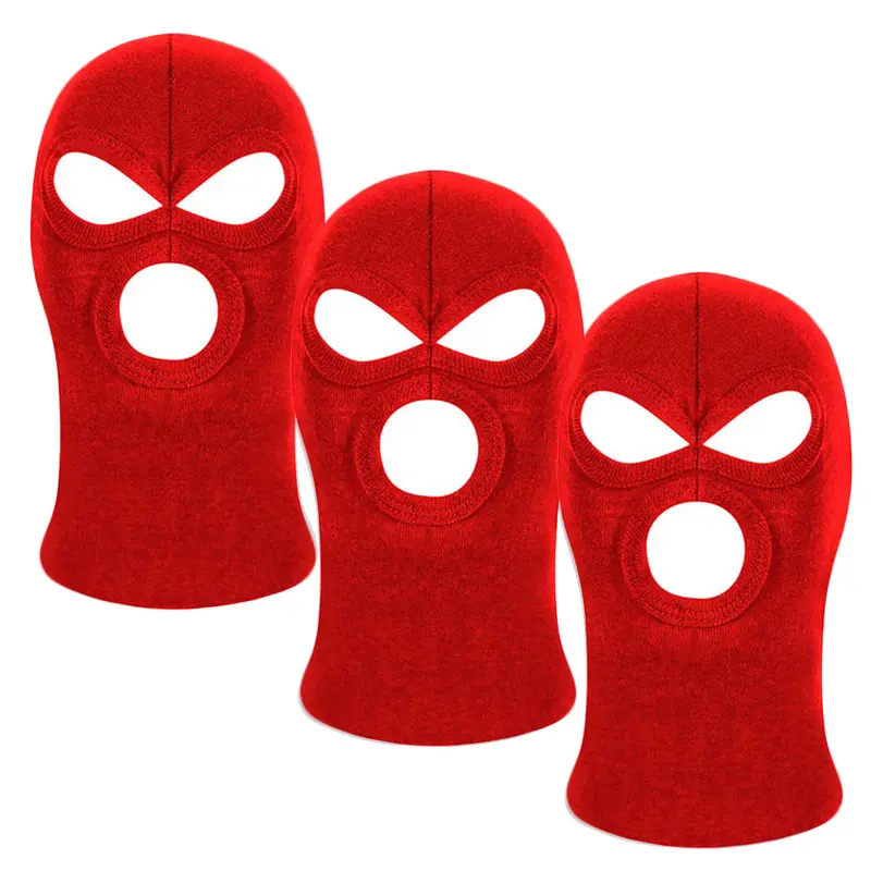 Three-Pack Red Cotton Balaclavas – Sas-Style, Three-Hole Design, Washable, One-Size-Fits-All 1