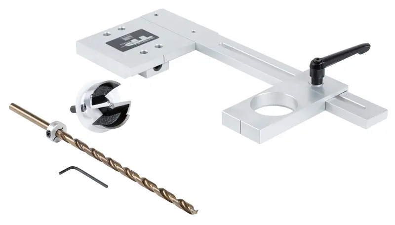 True Position Cabinet Light Jig With 2-1/8" Puck Drill Bit – Includes Case 1