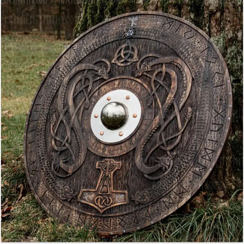 Viking Shield Featuring Authentic Carved Runic Motifs 1