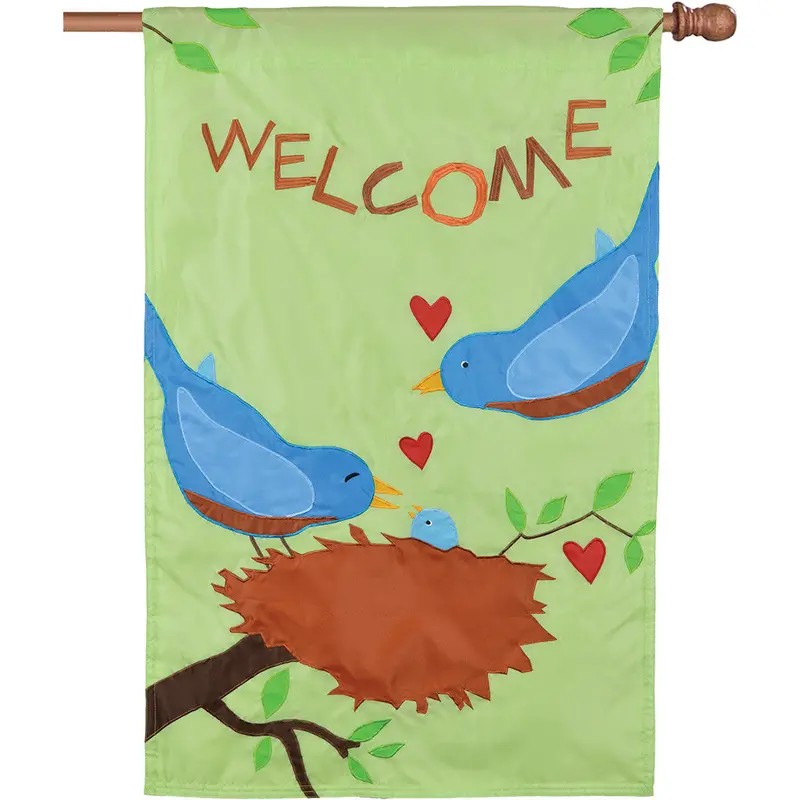 Welcome Bluebirds Applique Porch Flag 1