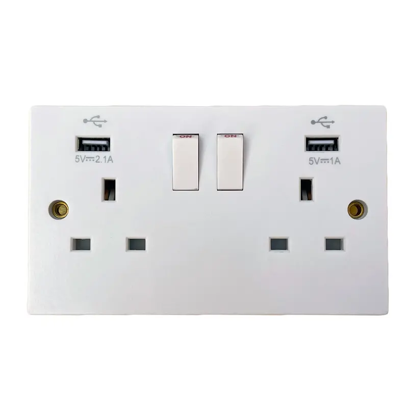 White Double-Gang Switched Socket Faceplate With Dual Usb Ports – Pack Of 10 1