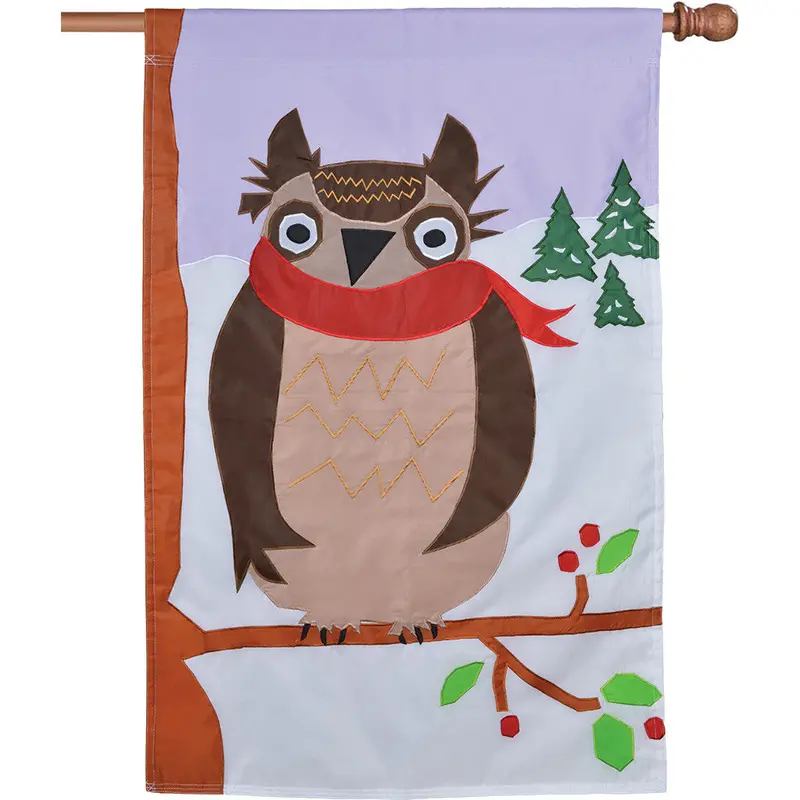 Winter Owl Applique Seasonal Garden Flag 1