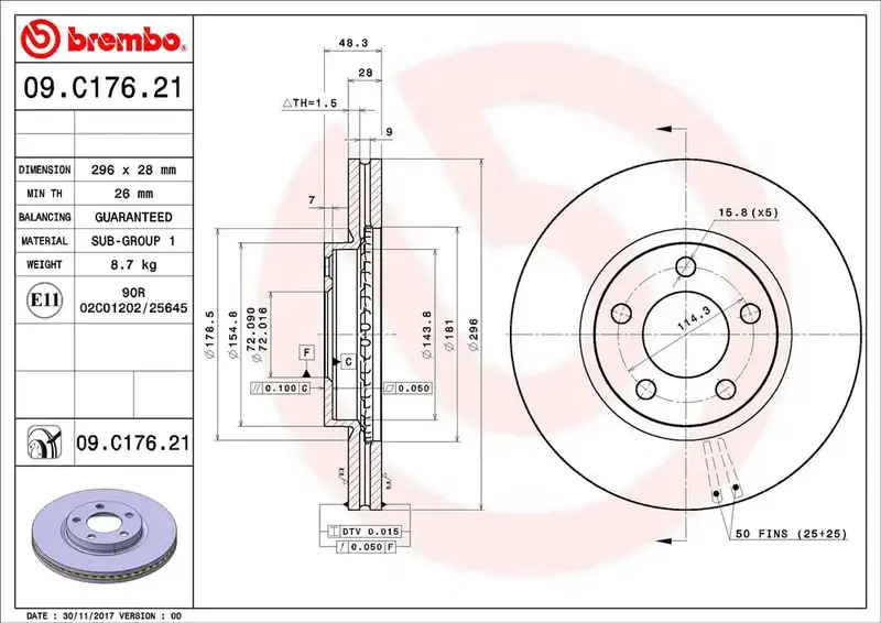 Brembo 09C17621C02 High-Performance Disc Brake Rotor 1