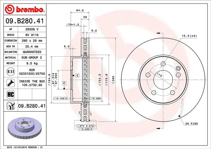 Brembo Premium Disc Brake Rotor – Oem-Style Replacement (Part Number 09B28041C02) 1