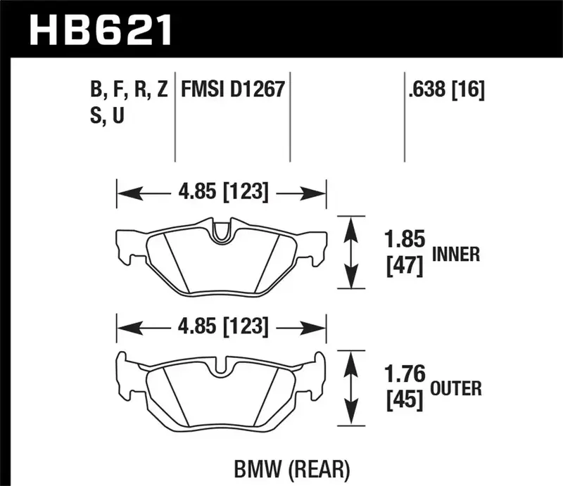 Hawk Performance Street Race Brake Pads — 0.638-Inch Thickness, Front Disc (Hb621R.638) 1